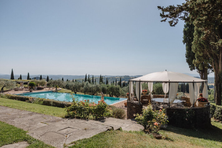 Panorama con piscina della location Antica Fattoria di Paterno
